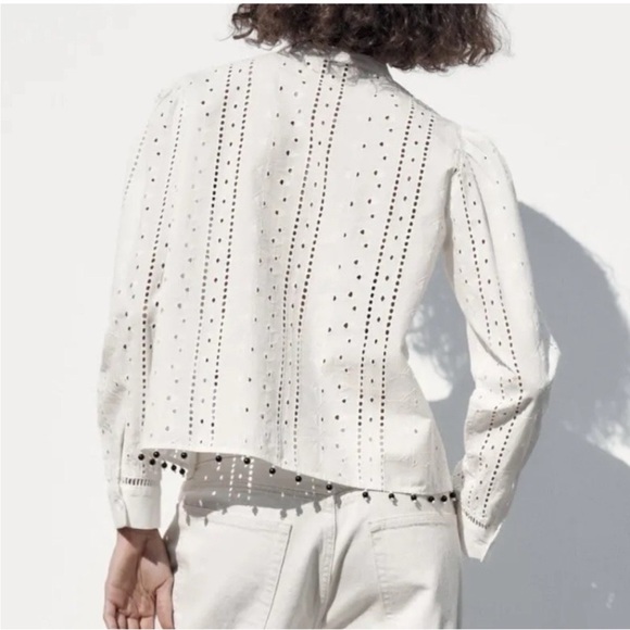 ZARA beaded openwork (eyelet) cotton shirt - Picture 2 of 12